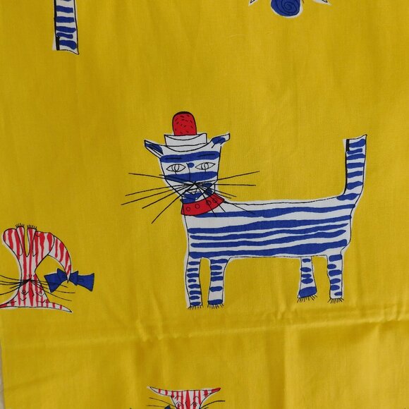 MCM Ameritex mod funky sailor stripe polka dot cat kitten cotton canvas fabric - Picture 4 of 16